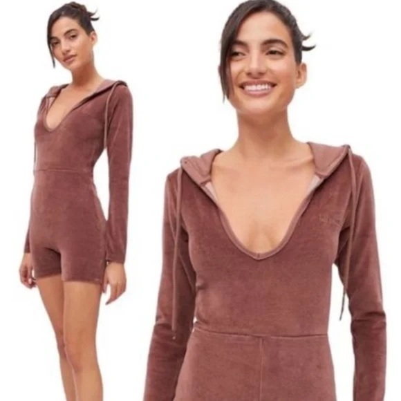 Urban Outfitters Pants - Mauve Hooded Long Sleeve Romper